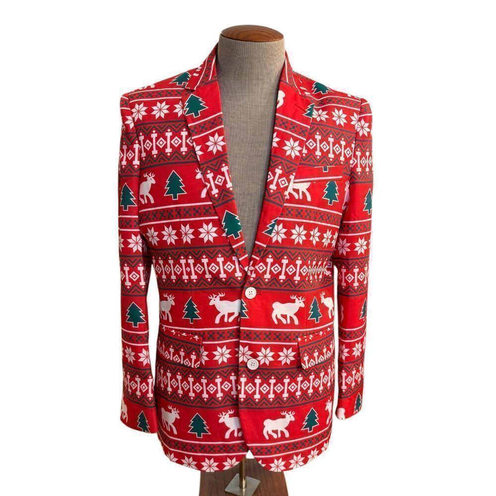 Festified Men’s Holiday Reindeer Blazer Ugly Christmas Sz. 40